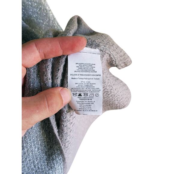 Tory Burch Silver Shimmer Isabelle Metallic Knit Long Sleeve Blouson Dress XS - Picture 8 of 9